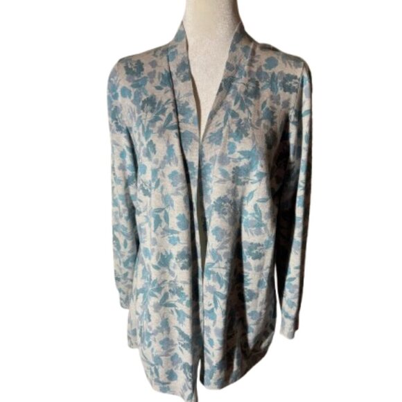 L.L. Bean Blue & Gray. Floral Women's Open Front Cardigan - Picture 1 of 7